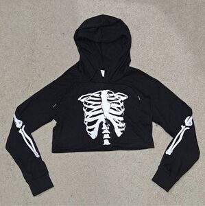 Skeleton print crop Hoodie